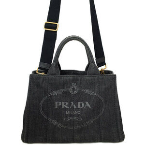 Prada Canapa Convertible 2way Tote Top Handle Shoulder Bag Black